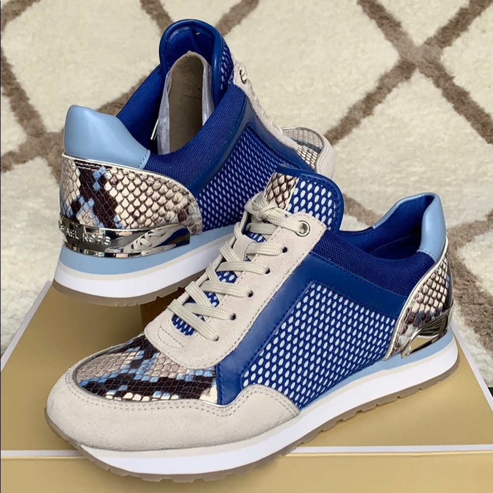 MICHAEL KORS Women's Maddie Trainer -Electric Blue - Snakeskin Accent SZ 7.5 - Picture 5 of 16